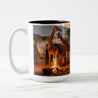 Elegance in the Wild: Majestic Giraffe Silhouette. Two-Tone Coffee Mug