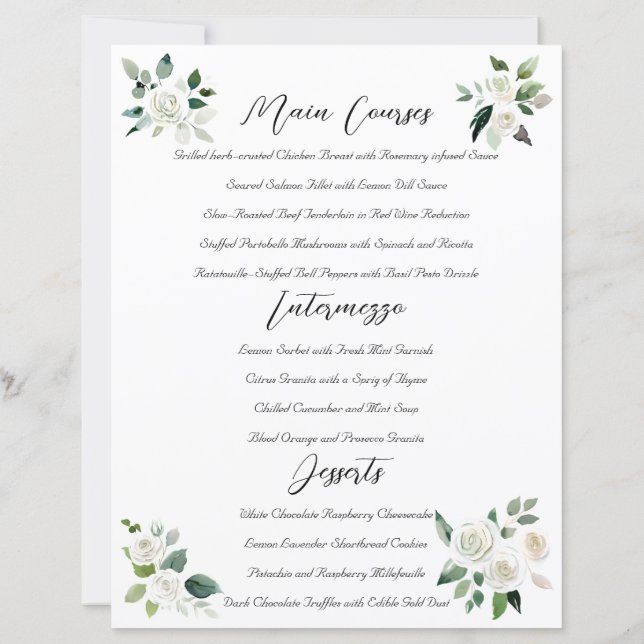 Élégance intemporelle : Menu du déjeuner Mariage (Dos)