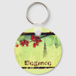 Elegance Mapple Flowers and Tower Keychain
