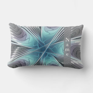 Elegance Modern Art Blue Grey White Flower Name Lumbar Pillow