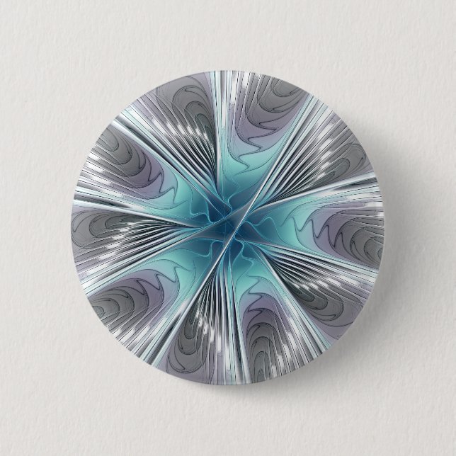 Elegance Modern Blue Gray White Fractal Art Flower 2 Inch Round Button (Front)