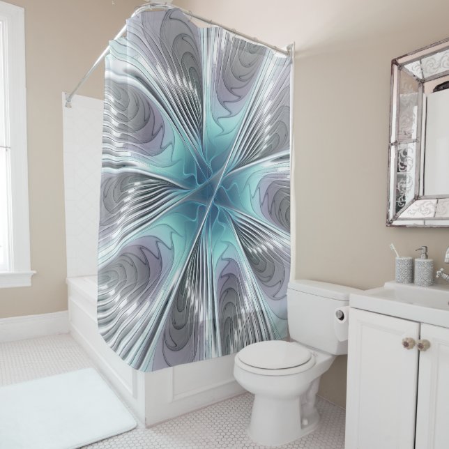 Elegance Modern Blue Grey White Fractal Art Flower (In Situ)