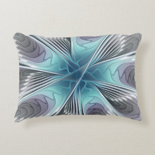 Elegance Modern Blue Grey White Fractal Art Flower Accent Pillow