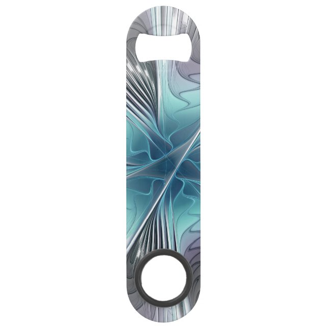 Elegance Modern Blue Grey White Fractal Art Flower Bar Key (Front)