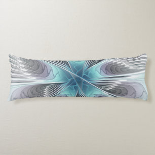 Elegance Modern Blue Grey White Fractal Art Flower Body Pillow