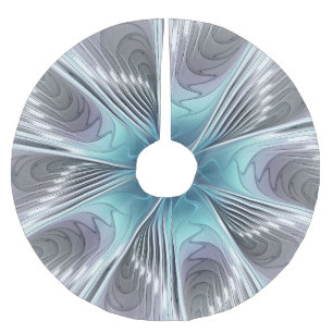 Elegance Modern Blue Grey White Fractal Art Flower Brushed Polyester Tree Skirt