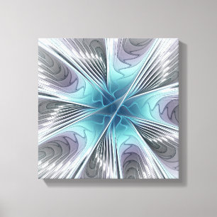 Elegance Modern Blue Grey White Fractal Art Flower Canvas Print