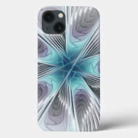 Elegance Modern Blue Grey White Fractal Art Flower