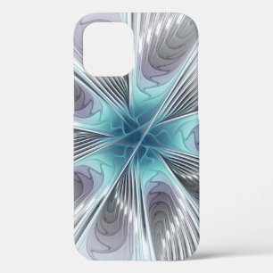 Elegance Modern Blue Grey White Fractal Art Flower iPhone 12 Pro Case