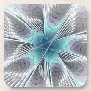 Elegance Modern Blue Grey White Fractal Art Flower Coaster