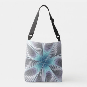 Elegance Modern Blue Grey White Fractal Art Flower Crossbody Bag