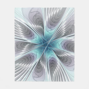 Elegance Modern Blue Grey White Fractal Art Flower Fleece Blanket