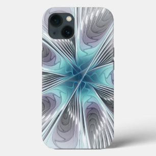 Elegance Modern Blue Grey White Fractal Art Flower iPhone 13 Case