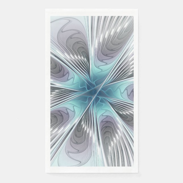 Elegance Modern Blue Grey White Fractal Art Flower Napkin (Front)