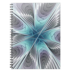 Elegance Modern Blue Grey White Fractal Art Flower Notebook