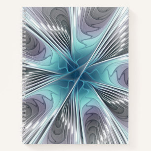 Elegance Modern Blue Grey White Fractal Art Flower Notebook