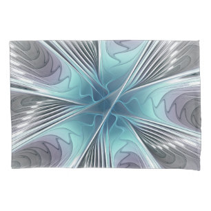 Elegance Modern Blue Grey White Fractal Art Flower Pillowcase