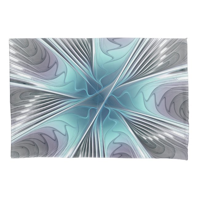 Elegance Modern Blue Grey White Fractal Art Flower Pillowcase (Front)