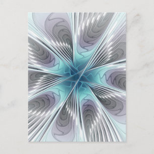 Elegance Modern Blue Grey White Fractal Art Flower Postcard