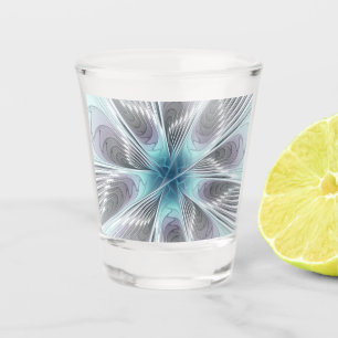 Elegance Modern Blue Grey White Fractal Art Flower Shot Glass