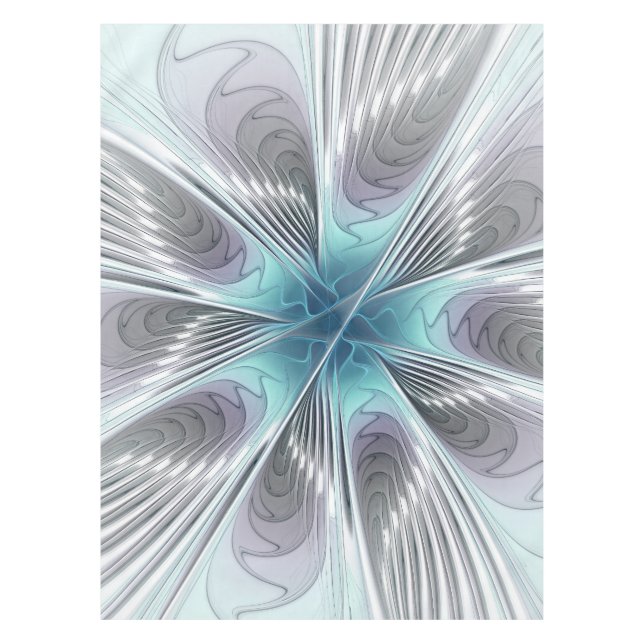 Elegance Modern Blue Grey White Fractal Art Flower Tablecloth (Front)