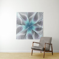 Elegance Modern Blue Grey White Fractal Art Flower