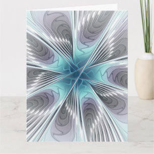 Elegance Modern Blue Grey White Fractal Art Flower Thank You Card