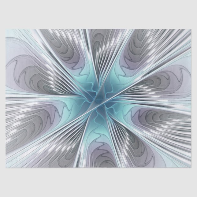 Elegance Modern Blue Grey White Fractal Art Flower Tissue Paper (Front)