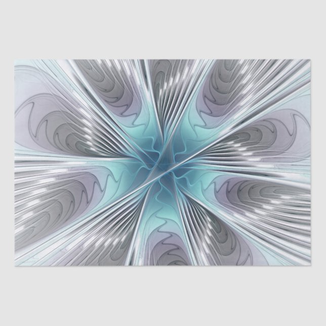 Elegance Modern Blue Grey White Fractal Art Flower Tissue Paper (Front)