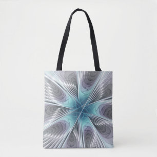 Elegance Modern Blue Grey White Fractal Art Flower Tote Bag