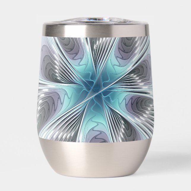 Elégance Moderne Bleu Gris Blanc Fractage Art Flow (Avant)