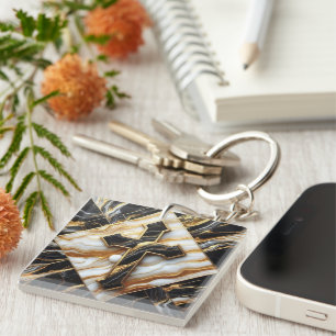 Elegance Monochrome Ceramic pattern Gilded Touches Keychain