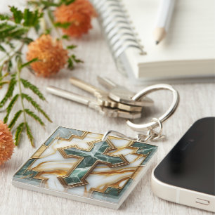 Elegance Monochrome Ceramic pattern Gilded Touches Keychain