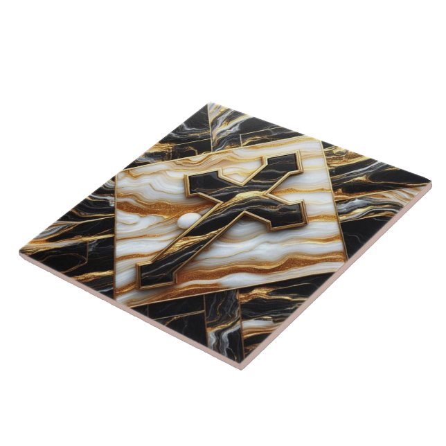 Elegance Monochrome Ceramic pattern Gilded Touches Tile (Side)