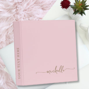 Elegance Monogram Name Script Blush Pink Binder