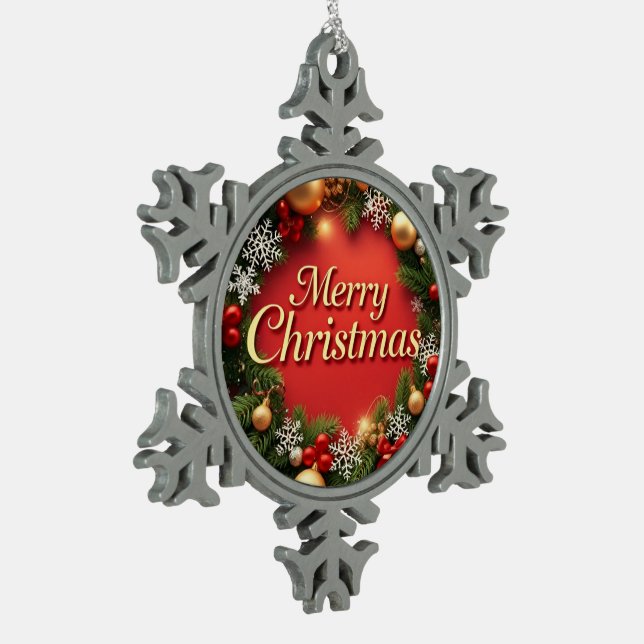 Elegance of Christmas: A Festive Celebration  Snowflake Pewter Christmas Ornament (Left)