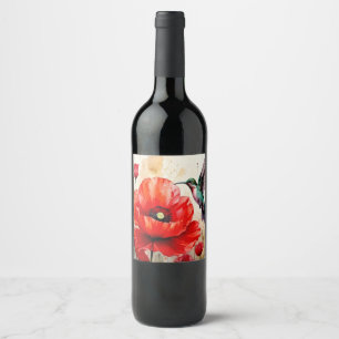 Elegance of Nature: Poppy and Hummingbird Harmony Wine Label