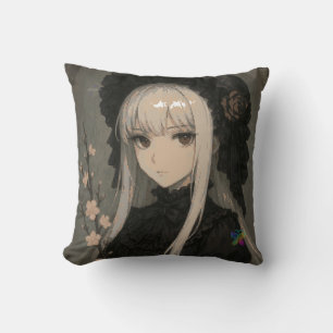 Elegance of the Midnight Blossom Maiden Throw Pillow
