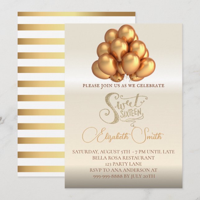 Elégance or, invitation sweet sixteen (Devant / Derrière)