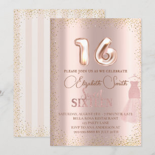 Elégance or rose, invitation sweet sixteen