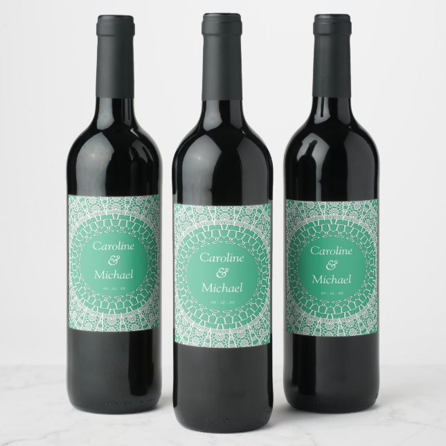 Elegance Party Wedding White Lace  Wine Label (Bottles)