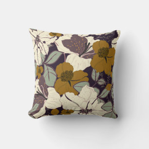 Elegance pattern with flowers and leaf. Floral vin Throw Pillow