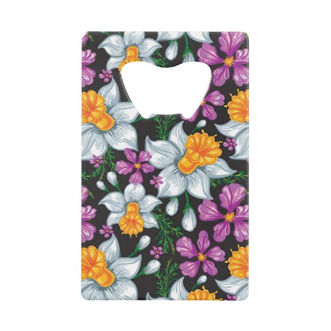 Elegance pattern with narcissus flowers 2 credit card bottle opener (Front)