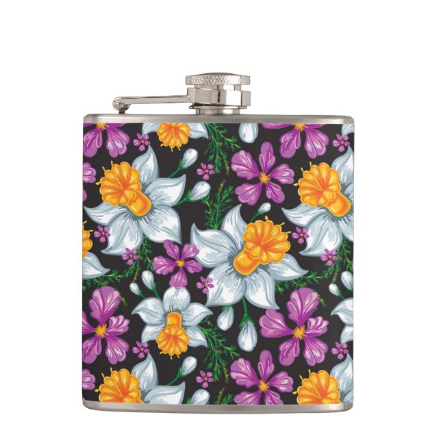 Elegance pattern with narcissus flowers 2 hip flask (Front)
