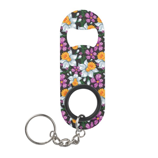Elegance pattern with narcissus flowers 2 mini bottle opener (Front)