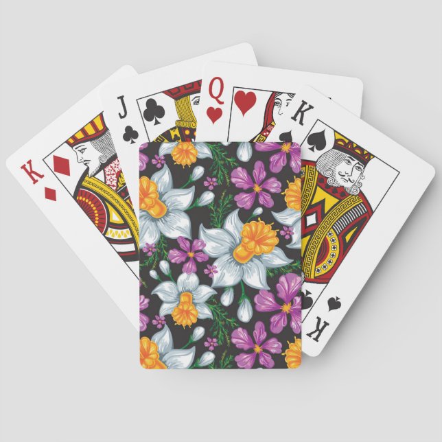 Elegance pattern with narcissus flowers 2 playing cards (Back)