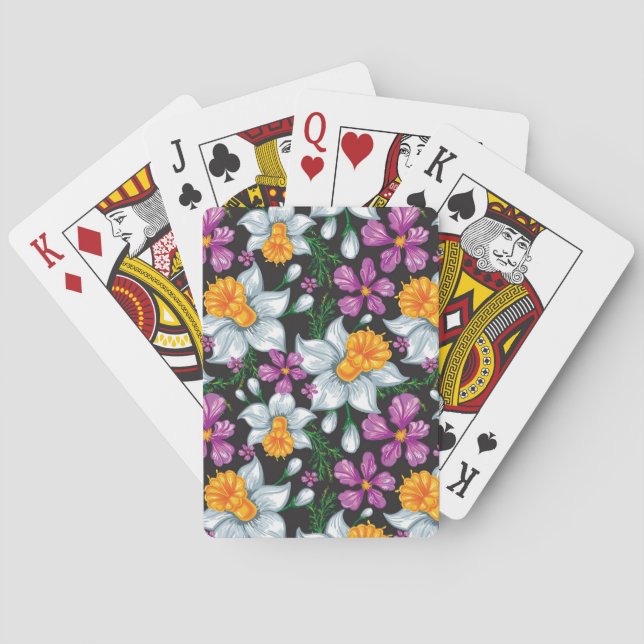 Elegance pattern with narcissus flowers 2 playing cards (Back)
