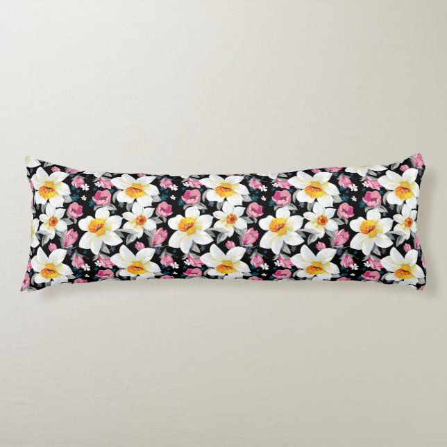 Elegance pattern with narcissus flowers body pillow (Front)