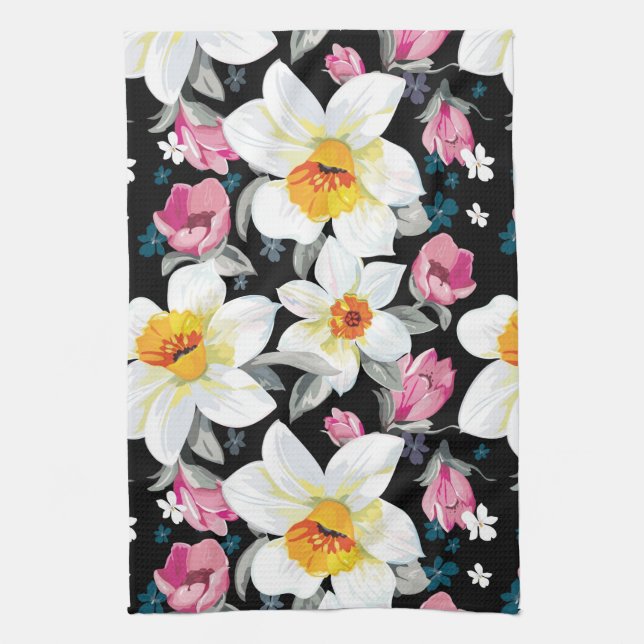 Elegance pattern with narcissus flowers kitchen towel (Vertical)