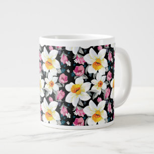 Elegance pattern with narcissus flowers large coffee mug